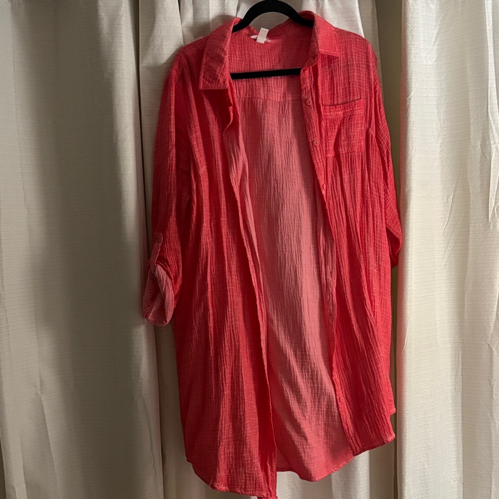 Tribal Coral Button-Up Top